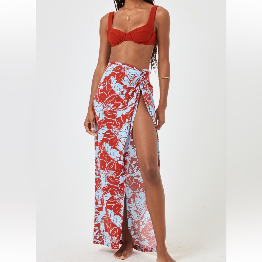 L*Space Red and Blue Floral Swim Sarong
